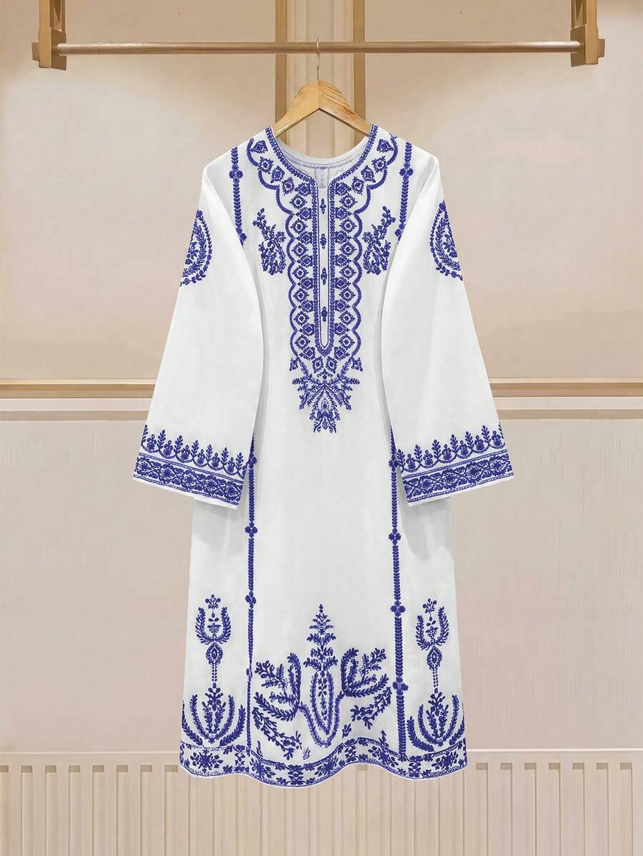 Lyxana Paisley Print Loose Fit Round Neck Cutout Elegant Dress For Women - Multicolor - View 1
