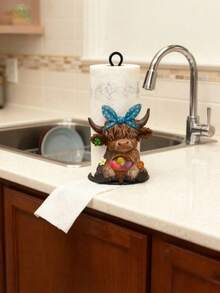 10.6-Inch Cast Iron Highland Bull-Shaped Tissue Holder - No Drilling Required, Surface Mounting, Suitable For Holiday Decoration, Kitchen, Bathroom And Parties. With A Sturdy Iron Structure, It Is Ideal For Celebration Events And Gift Decoration. - Blue - View 4