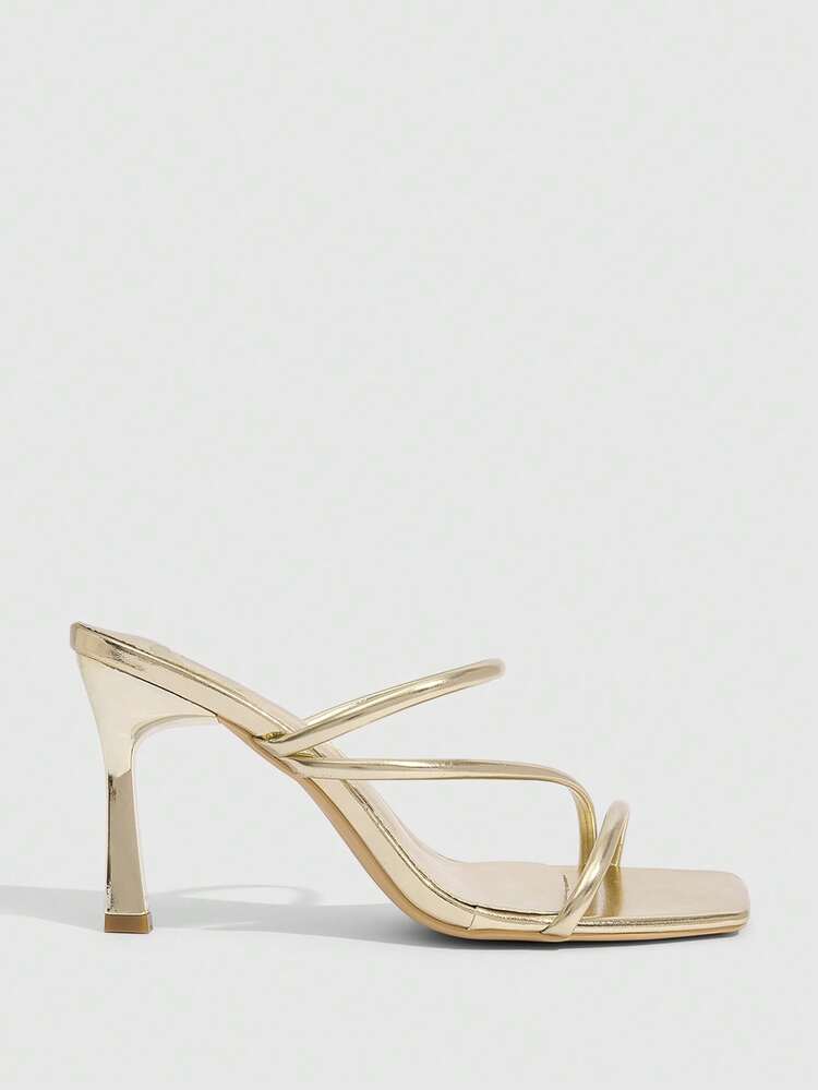 CUCCOO SZL Women Shoes Spring And Summer New Square Toe Slender Heel Gold Strap Women's High Heel Sandals Stylish Simple Comfortable Versatile Sexy Party Women's Sandals Slippers Women's Shoes