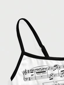 ROMWE Kawaii Women's Casual Versatile Daily Wear Musical Note Print Camisole Top - Black - View 4