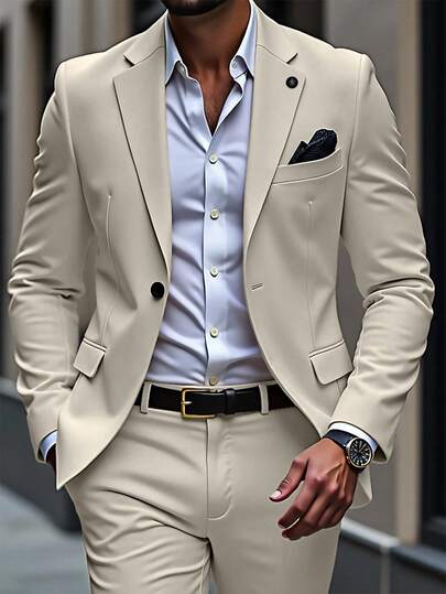 Manfinity Mode 男士纯色翻领长袖西装套装