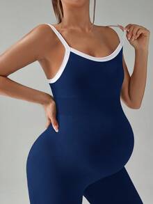 SHEIN Bộ áo hai dây và quần bầu phối màu tương phản - Màu xanh hải quân - Xem 4