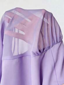 Viva Relle 大码女士纯色深V领褶皱时尚约会派对连衣裙 - 淡紫色 - 查看 7