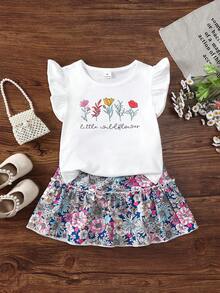 两件套：女童荷叶边袖上衣（趣味冰淇淋印花）和条纹裙 - 白色 - 查看 5