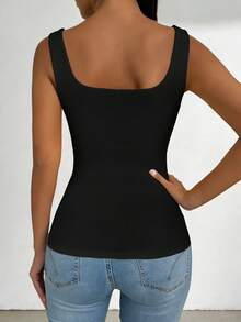 Elenzga Atasan Tanpa Lengan Kasual Wanita Ukuran Besar, Tank Top Cocok untuk Pemakaian Sehari-hari Musim Semi/Panas - Hitam - View 2
