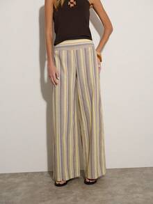 Nöista Quần ống rộng kẻ sọc như vải lanh với cạp quần lưng vừa phải, hoàn hảo cho những buổi tối đi chơi, kỳ nghỉ, và mặc hàng ngày, lễ hội, ngày nghỉ hè, tiệc tùng, hẹn hò, hoặc buổi tối nghỉ mát, trang phục hàng ngày, kỳ nghỉ, mùa xuân, lễ hội âm nhạc, ngày đi biển. - Màu vàng - Xem 5