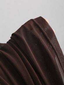 Sweetra 新款春夏网纱连衣裙，适合度假穿着 - 棕色 - 查看 4