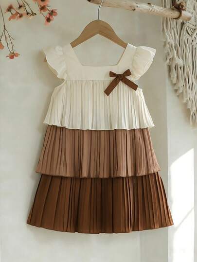 SHEIN 1pc Girls Dress With Bow Decor, Summer