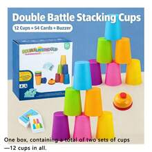 2pcs Children'S Cup Stacking Game: An Educational Early Childhood Game Suitable For Both Children And Adults. This Is A Fast-Paced, Two-Player Game That Can Be Played Indoors, In The Classroom, Or On The Go. It Trains Cup Stacking Skills While Also Being Competitive. - Multicolor - View 10