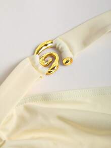 Sweetra New Design Spiral Gold Necklace Cinched Waist Cake Skirt Mini Dress For Women - Light Yellow - View 3