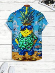 Manfinity RSRT Men's Casual Cartoon Print Single-Breasted Short Sleeve Shirt, Vacation Wear - Multicolor - View 2
