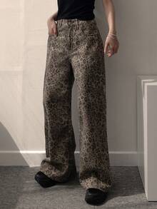 DAZY 女士豹纹韩版水洗渐变休闲牛仔裤 - 藍色 - 查看 5