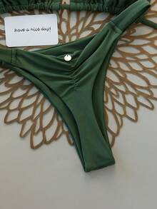 Swim Vcay Set de 2 piezas Bikini con copa triangular y escote halter para playa y vacaciones, primavera/verano - Verde militar - Ver 3