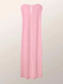 Ellegaria. 抽象人脸印花无袖A字前短后长女式衬衫，高低摆设计，粉色上衣，女士上衣和衬衫，流行穿搭，Pinterest穿搭，女士夏季穿搭，女士春季穿搭，时尚穿搭 - 粉色 - 查看 2