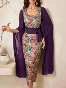 Al Najma Nouvelle robe de soirée et de fête élégante verte pour femmes, printemps/été - Prune - Voir 6