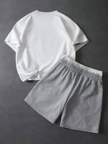 PAVTROS Men's Street Style Embroidered T-Shirt And Shorts Set - White - View 2