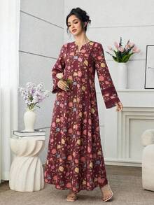 Yasmyna Romantic Floral Lace Patchwork Loose Fashionable Dress For Women - Burgundy - View 6
