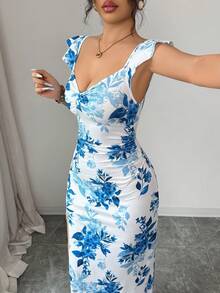 Arcane Artistry 新款夏季优雅短袖V领开衩连衣裙，夏威夷海滩风修身长裙，适合旅行、度假、约会、派对等场合。 - 彩色 - 查看 5