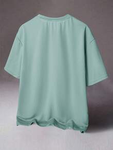 STYNVO Men's Letter Embroidery Graphic Round Neck Casual Versatile Daily Wear Short Sleeve T-Shirt - Cadet Blue - View 2