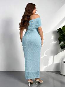 Firerie Đầm mini ôm sát cơ thể cỡ lớn, thanh lịch, sang trọng, thích hợp đi làm, dự tiệc trà chiều, hơi gợi cảm, đi xem hòa nhạc, dự tiệc tùng, phong cách retro, học thuật, lãng mạn, đi nghỉ mát, màu mơ, trễ vai, tay ngắn, hơi trong suốt dành cho phụ nữ. - Xanh da trời - Xem 4