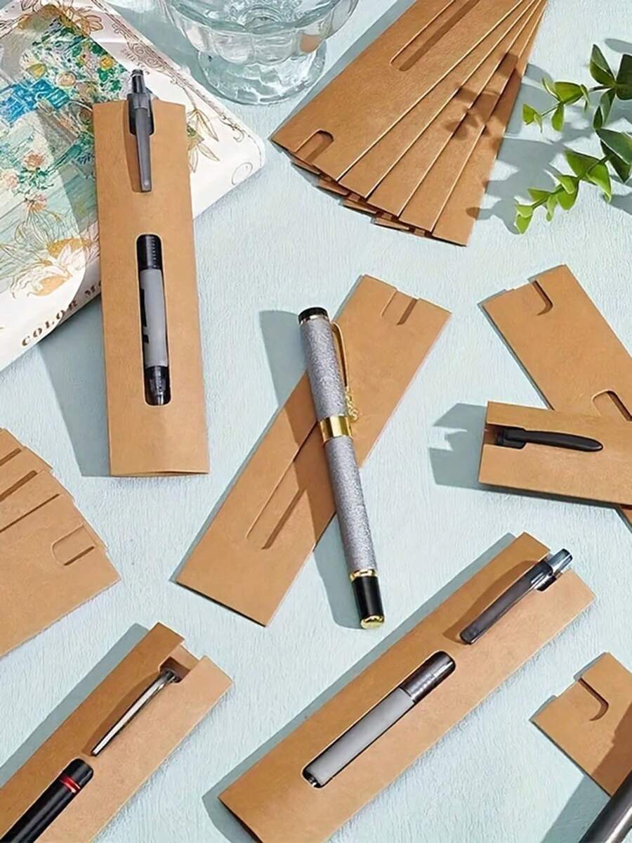30/60/90pcs Set Kraft Paper Pen Box, Single Pen Holder Packaging, Music Theme Solid Color Pattern, Office & Small Business Supplies And Decorations - Multicolor - View 1