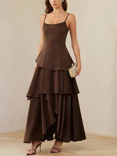 Aveloria Rosie 性感法式优雅层叠下摆吊带连衣裙，深V领露背无袖礼服