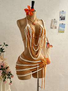 Soleia 女士撞色露背系带针织上衣和针织混纺迷你裙性感两件套 - 彩色 - 查看 8