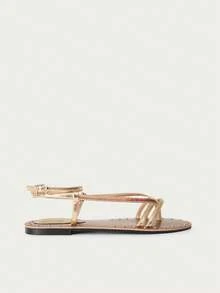 Nöista Strappy Flat Sandals With Studded Decor. Chic, Comfortable, And Perfect For Summer Outings. - golden brown - View 6