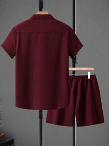 Manfinity RSRT Men's Casual Vacation Short Sleeve Shirt Set - Burgundy - View 2