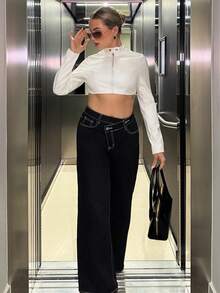 Bethéva 女士冬季街头风锐舞派对嬉皮运动休闲Y2K基础款皮革舒适拉链修身比赛日白色短款长袖外套 - 白色 - 查看 6