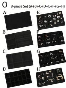 Velvet Jewelry Tray, Large Capacity Jewelry Organizer With Separate Compartments, Stackable Jewelry Display Stand For Earrings, Necklaces, Bracelets, Rings, Hair Clips, Hairbands, Etc. - Black - View 22