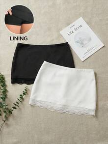 SHEIN EZwear 2件套女士黑白针织中长裙 - 黑與白 - 查看 9