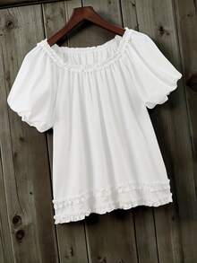 Franclia Blusa casual con volant tinta unita versatile - Bianco - Visualizzare 3