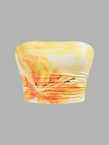 SHEIN 少女休闲日常方领短袖上衣和打底裤套装，水洗面料，方领修身吊带背心搭配半身裙 - 彩色 - 查看 6