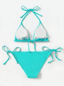 Swim Basics Bikini de unicolor para vacaciones en la playa - Azul menta - Ver 3