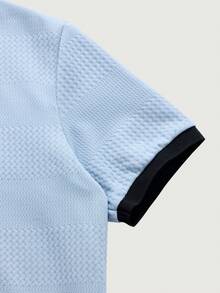 Courvante Men's Casual Contrast Trim Short Sleeve Polo Shirt, Summer Old Money,Light Blue Top Men Short Sleeve Polo Men Manfinity Homme Mens Summer Polo Polo Shirts For Men Collar Mens Casual Commute Polo Shirt Old Money,Daily Leisure, Weekend Trips, Outdoor Activities, Travel Expeditions, Relaxed Work Environments Or Semi-Formal Occasions,Boyfriend/Husband Gift, Anniversary Gift - Blue - View 6