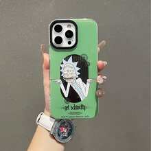 Rick and Morty X SHEIN 瑞克和莫蒂卡通设计双色透明手机防摔壳，适用于新款苹果iPhone 11/12/13/14/15/16 Pro Max，男女款均有，可作为节日礼物 - 彩色 - 查看 4