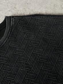 Manfinity Roghcode Herren Lässiges, strukturiertes, locker sitzendes Kurzarm T-Shirt und Shorts mit Kordelzug, modischer Street-Style für den täglichen Gebrauch, Sommer - Schwarz - Übersicht 5