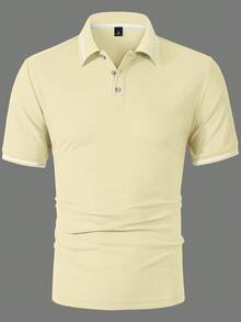 Calvornis 男士休閒通勤拼色短袖高爾夫 Polo 衫，正式、儀式感 - 鵝黃色 - 查看 4