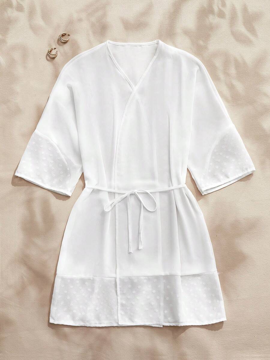 Charlaine Women's Sexy Sheer Heart Mesh Kimono Robe, Sleepwear - White - View 1