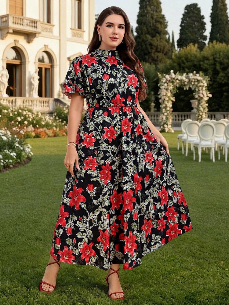 Plus Size Women Elegant Floral Print Ruffle Sleeve Maxi Dress Zanzea Dress For Women Plus Size Zanea Dress For Woman Women Dresses