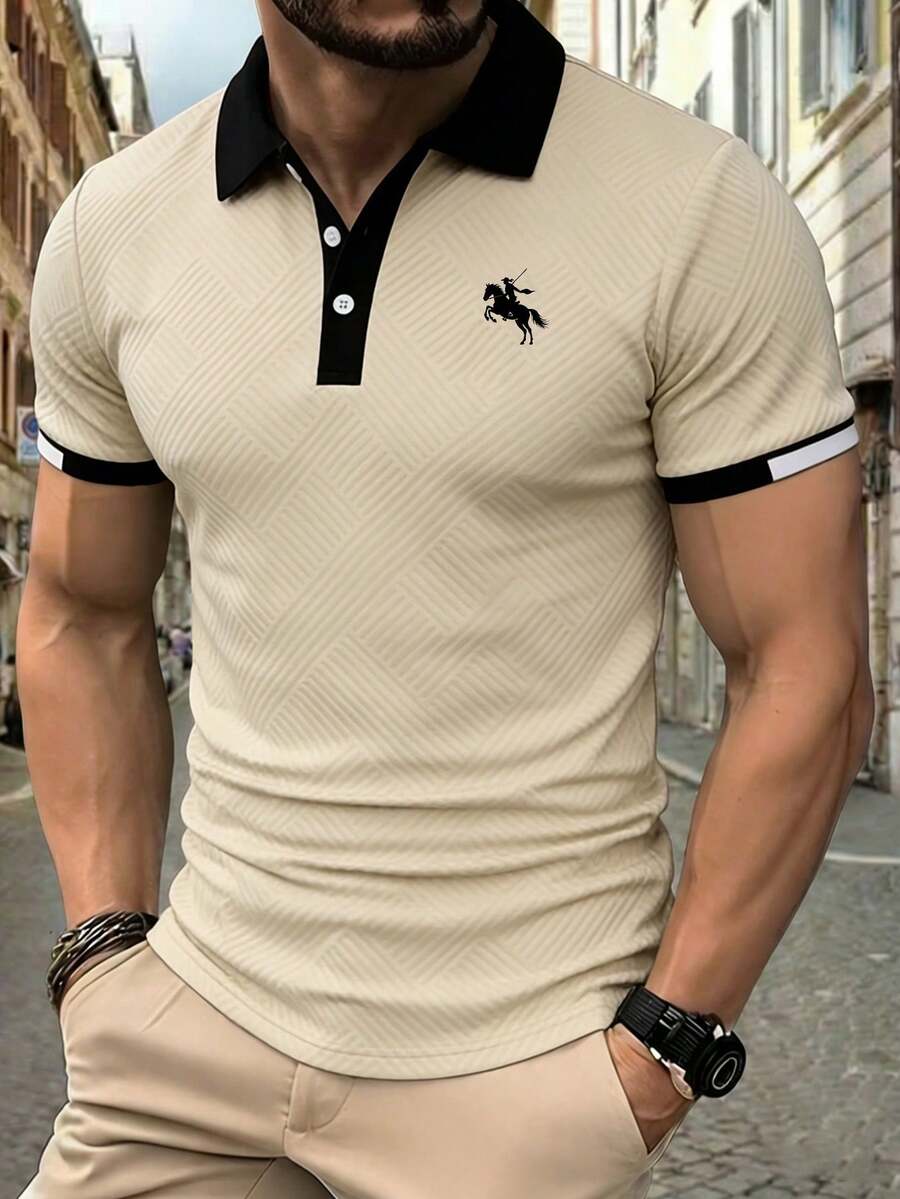 Manfinity Homme 春季新款男士短袖Polo衫,时尚商务Polo衫,经典纽扣领设计,面料柔软舒适,适合健身、户外、高尔夫运动及日常休闲穿着,可作为男士礼物 - 米色 - 查看 1
