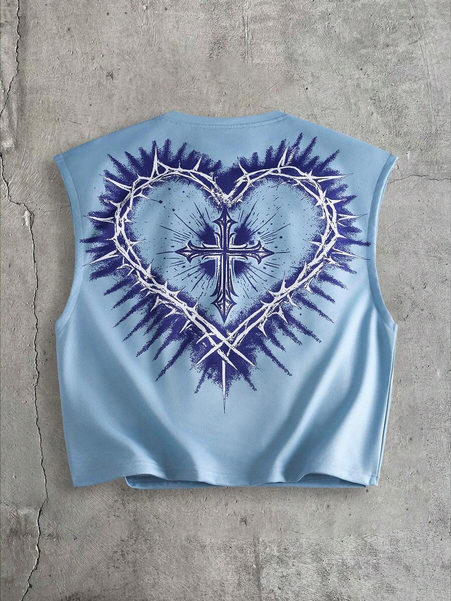AXEPEAK Tank top crop tanpa lengan bermotif gaya Amerika retro