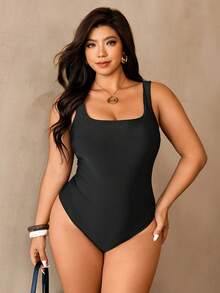 Auralis 大码网纱拼接扭结露背连体泳衣 - 黑色 - 查看 6