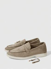 Sleekvia Ladies Round Toe Hand Sewn Daily Versatile Fashion Flat Shoes Suede High Vamp Pendant Commuter - Light Grey - View 6