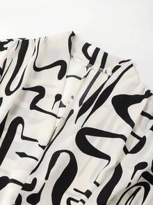 Franclia Women's Allover Print V-Neck Twist Front Long Party Dress - Black and White - View 3