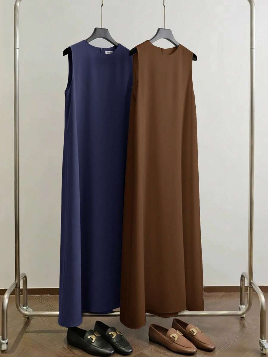 Al Najma Women's Solid Color Round Neck Casual Party Arabic Style Dress - Multicolor - View 1