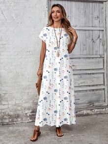 EMERY ROSE Đầm ngắn tay in hoa dáng rộng dành cho nữ, màu trắng. - Nhiều màu - Xem 3