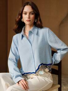 Anewsta Women's New Blue Heavy-Duty Sea Element Crocheted Shirt - Blue - View 7