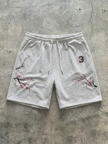 AXEPEAK Men's Branch Print Drawstring Waist Pocket Casual Shorts - Grey - View 1